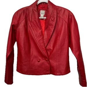 80s Red Genuine Leather Jacket Size Medium Cropped Bolero Style Blazer Retro